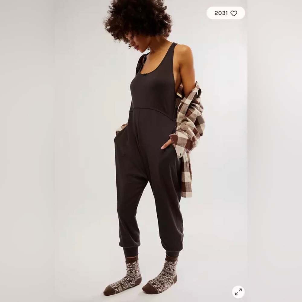 Free People Intimately Our Downtime Romper Jumpsuit Washed Black NWOT